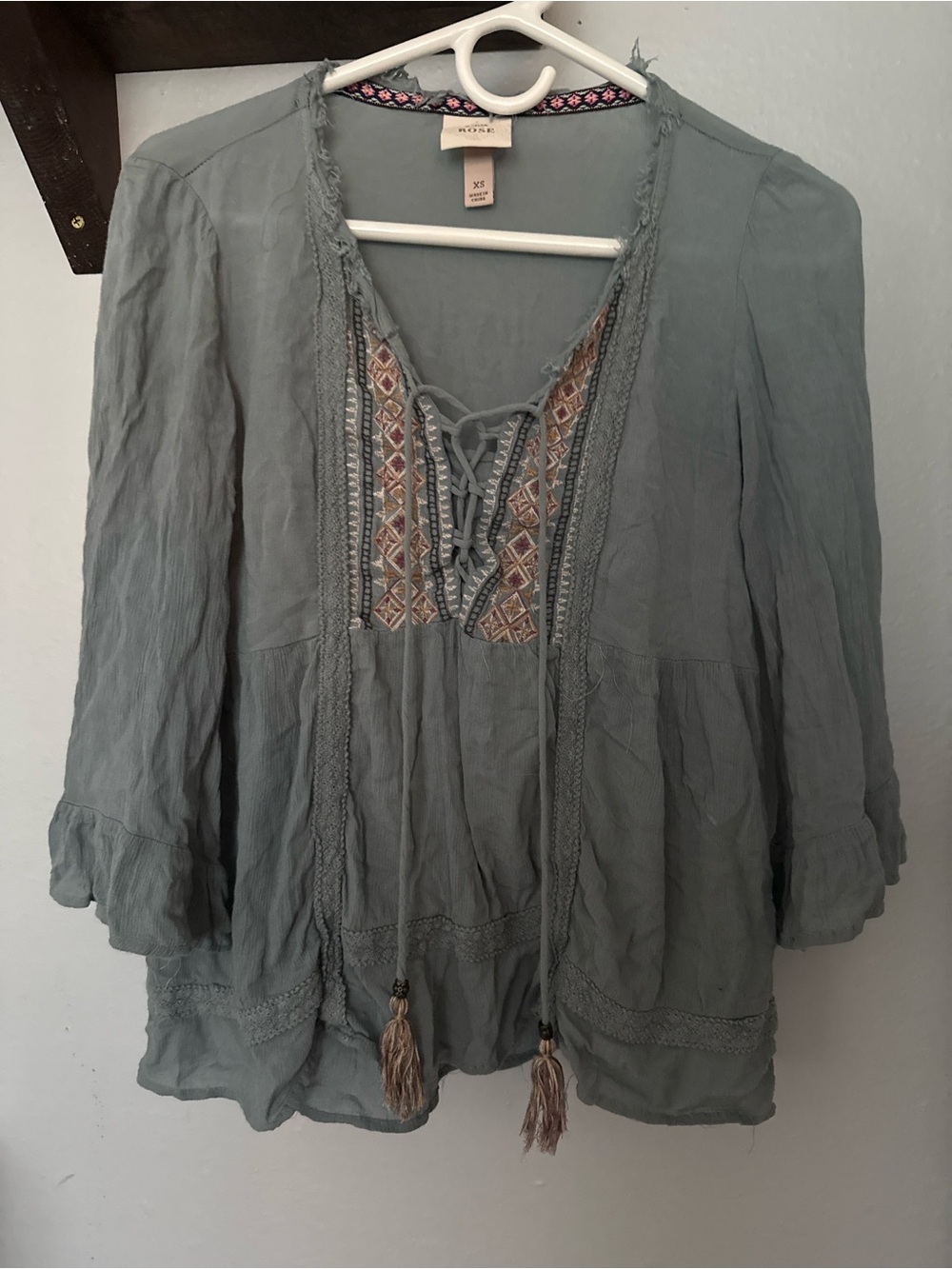 Lucky Brand Sage Green Lace-Up Boho Tunic